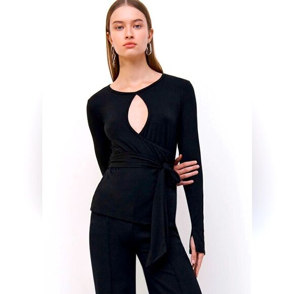 SIMKHAI Jeneen Clean Stretch Jersey Ls Wrap Top NWT XS - Picture 1 of 11